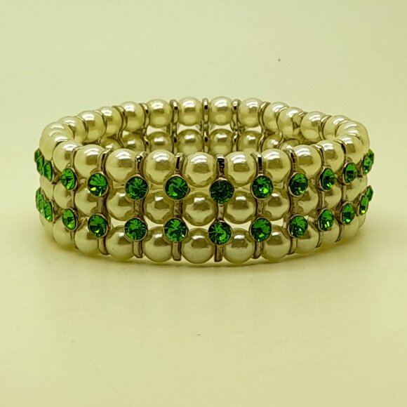 Gorgeous 6mm green Glass pearl Multi-Strand with ab Stretch fashion Bracelets - Picture 4 of 6
